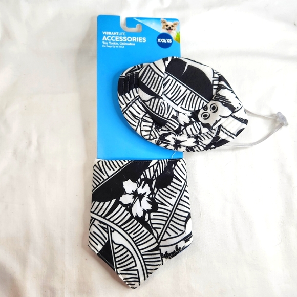 New Vibrant Life Dog Bucket Hat Bandana Matching Set XXS/XS Tropical Black White - Picture 1 of 6